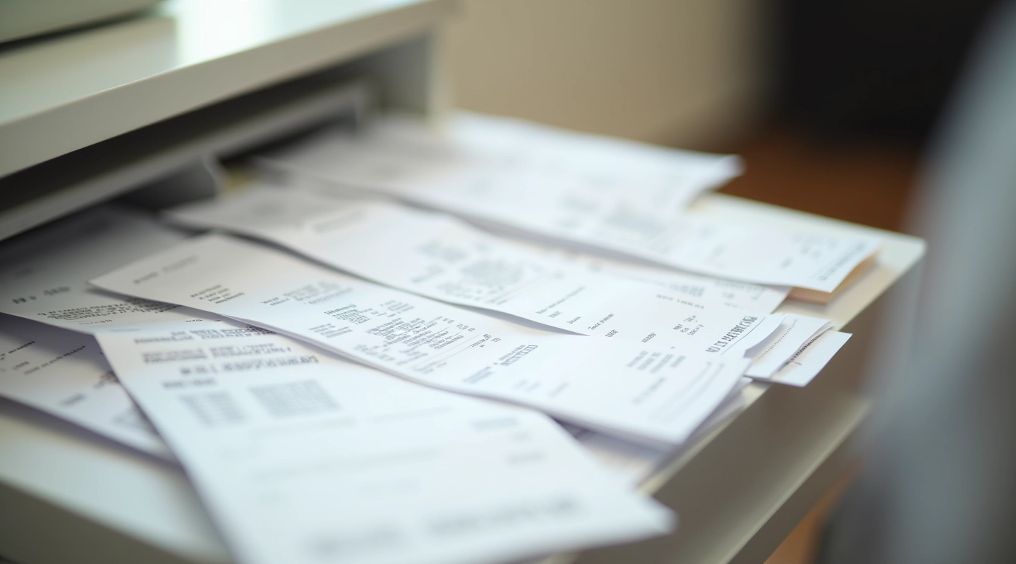 Organized receipt categories displayed on a clean workspace with filing system