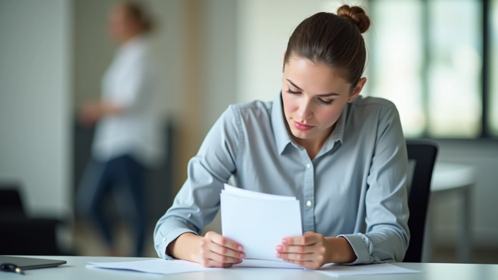Team member reviewing receipt documents on computer with checklist and organization notes visible